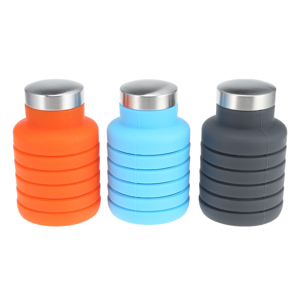 Portable Silicone Folding Water Bottle – Collapsible Travel Bottle, 225ml to 500ml