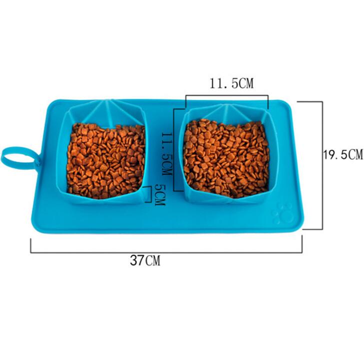 Silicone Foldable Double Pet Travel Bowl – Rollable, Portable, Leak-Resistant | Dogs & Cats | Includes Carry Bag | Blue & Grey