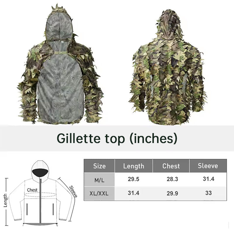 3D Leafy Ghillie Suit Jacket with Hood | Tactical Camo Cloak for Hunting & Airsoft