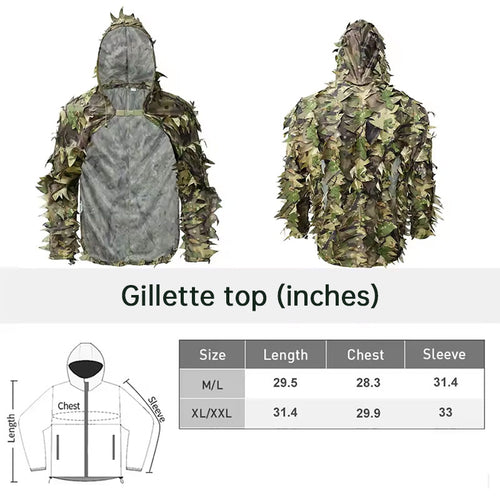 3D Leafy Ghillie Suit Jacket with Hood | Tactical Camo Cloak for Hunting & Airsoft