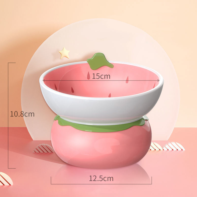 Novelty Fruit Ceramic Tilted Pet Bowl – Strawberry, Orange & Pumpkin | Raised Angled Design, Cervical Spine Protection | Cats & Dogs