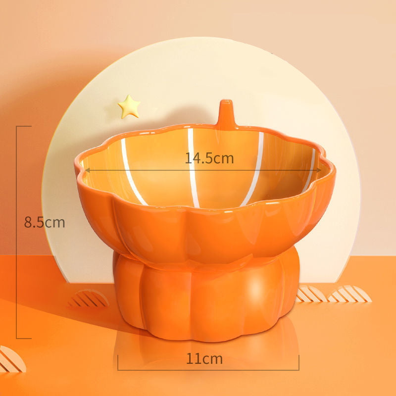 Novelty Fruit Ceramic Tilted Pet Bowl – Strawberry, Orange & Pumpkin | Raised Angled Design, Cervical Spine Protection | Cats & Dogs