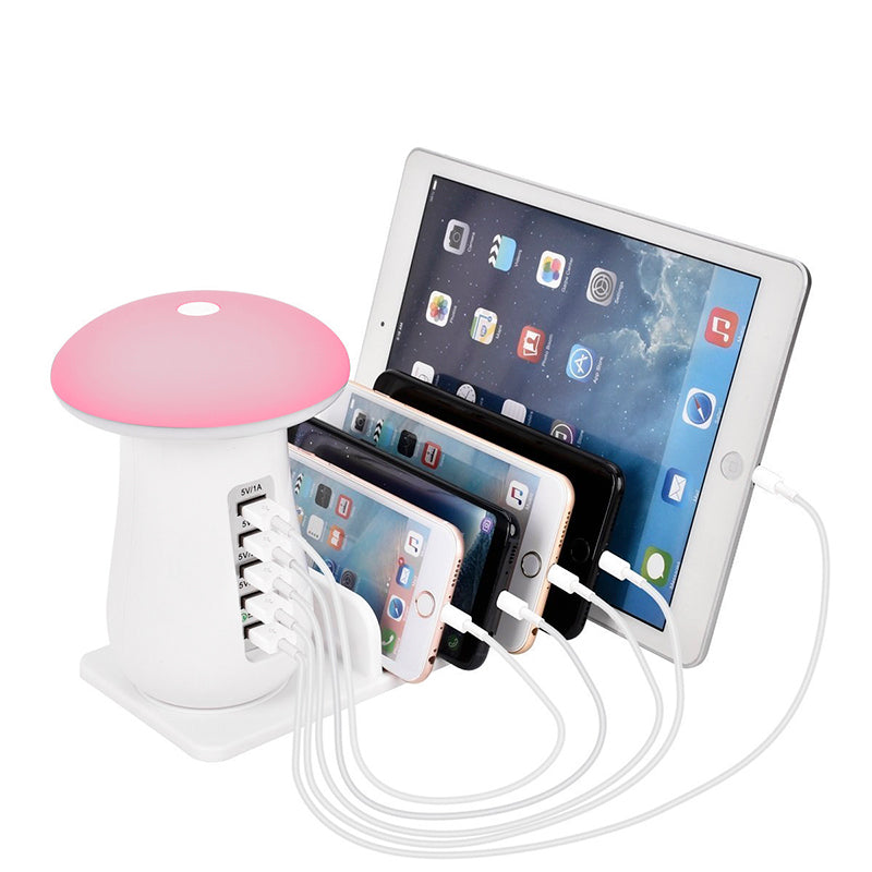 5-Port USB Charging Station with LED Night Lamp, QC 3.0