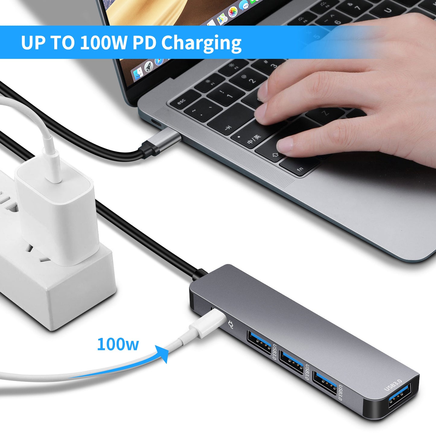 USB-C 3.0 Hub with 4 USB Ports and PD Charging Port