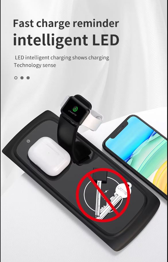 3-in-1 15W Wireless Charging Station for Phone, Watch and AirPods