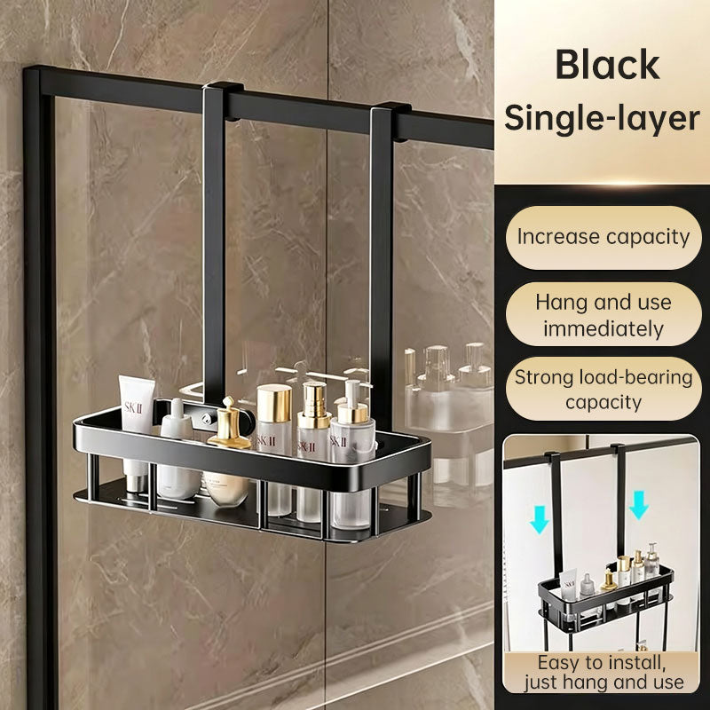 No-Drill Hanging Shower Caddy for Glass Doors – Single or 2-Tier Storage Rack