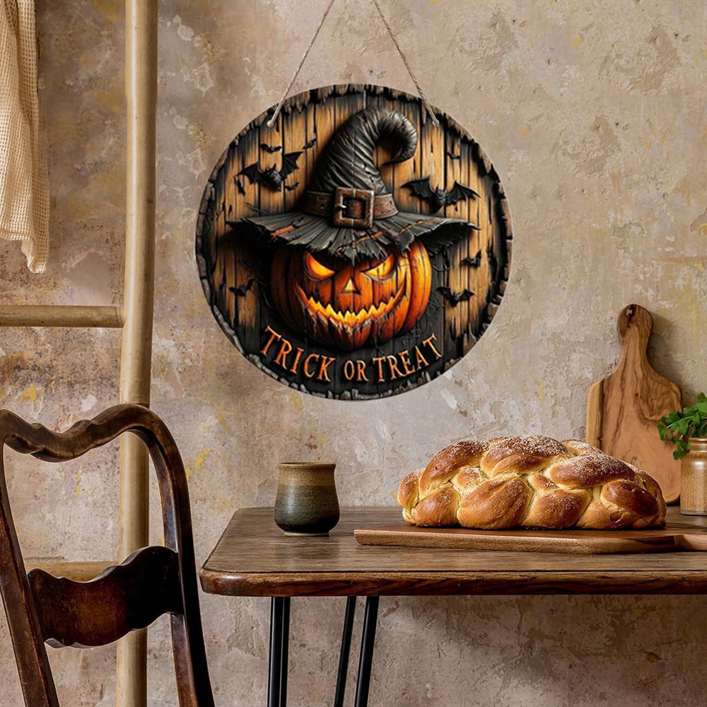 20 cm Wooden Halloween Door Sign, Pumpkin or Skeleton