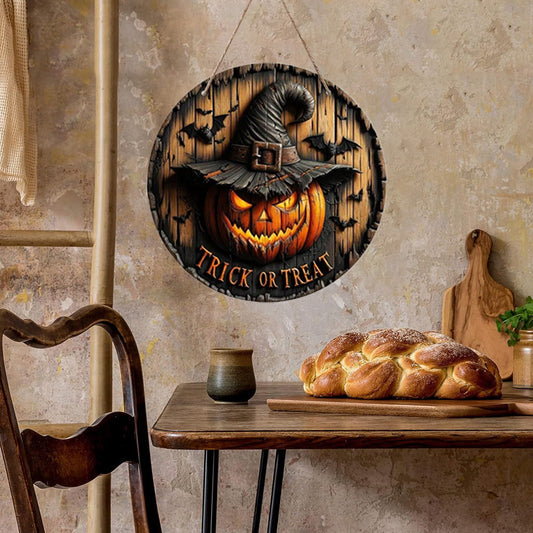 20 cm Wooden Halloween Door Sign, Pumpkin or Skeleton