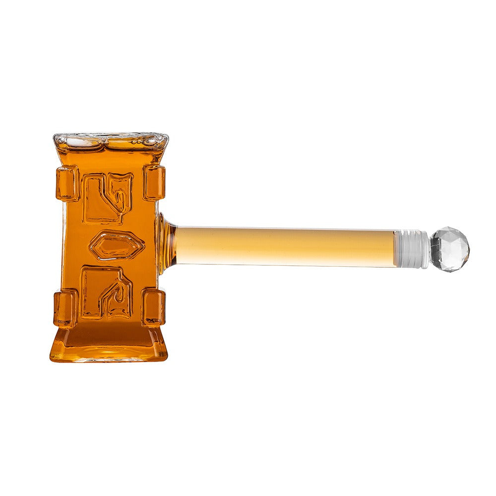Thor's Hammer Whiskey Decanter – 400ml Mjolnir-Shaped Glass Decanter with Crystal Ball Stopper | Norse Rune Engraving | Unique Bar Gift