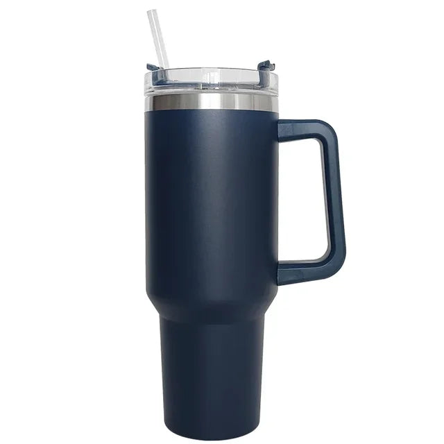 40oz Insulated Stainless Steel Tumbler with Handle, Lid & Straw – Travel Coffee Cup