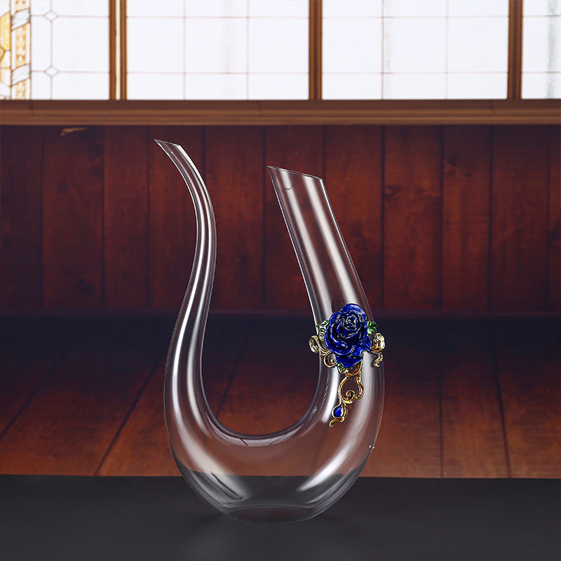 Enamel Rose Crystal Wine Glass | Hand-Painted Goblet & Decanter Gift Set
