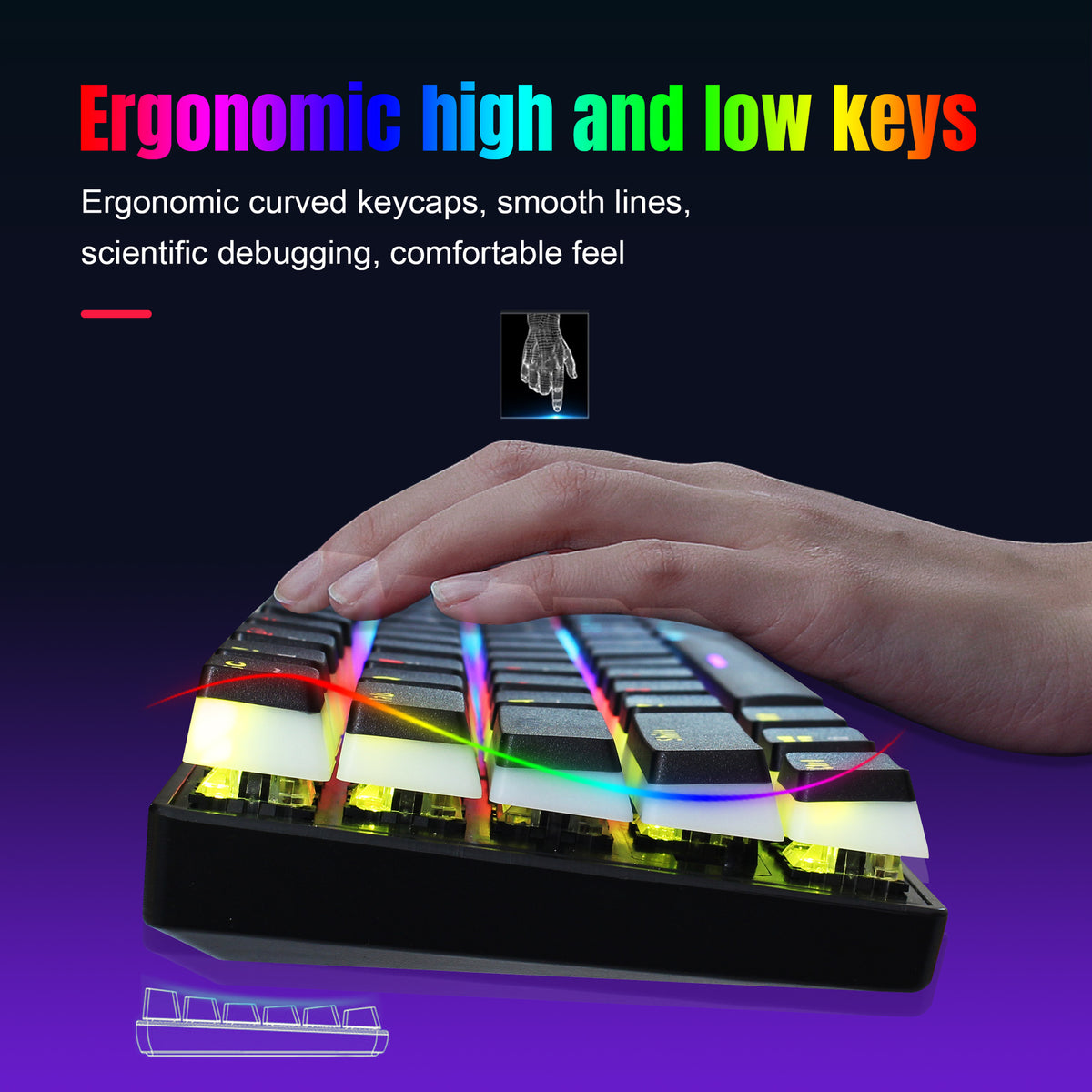 HXSJ L700 61-Key Wired Mechanical Keyboard with Pudding Keycaps