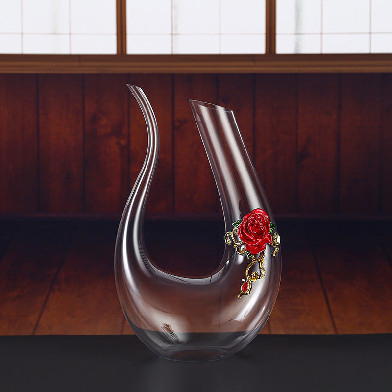 Enamel Rose Crystal Wine Glass | Hand-Painted Goblet & Decanter Gift Set