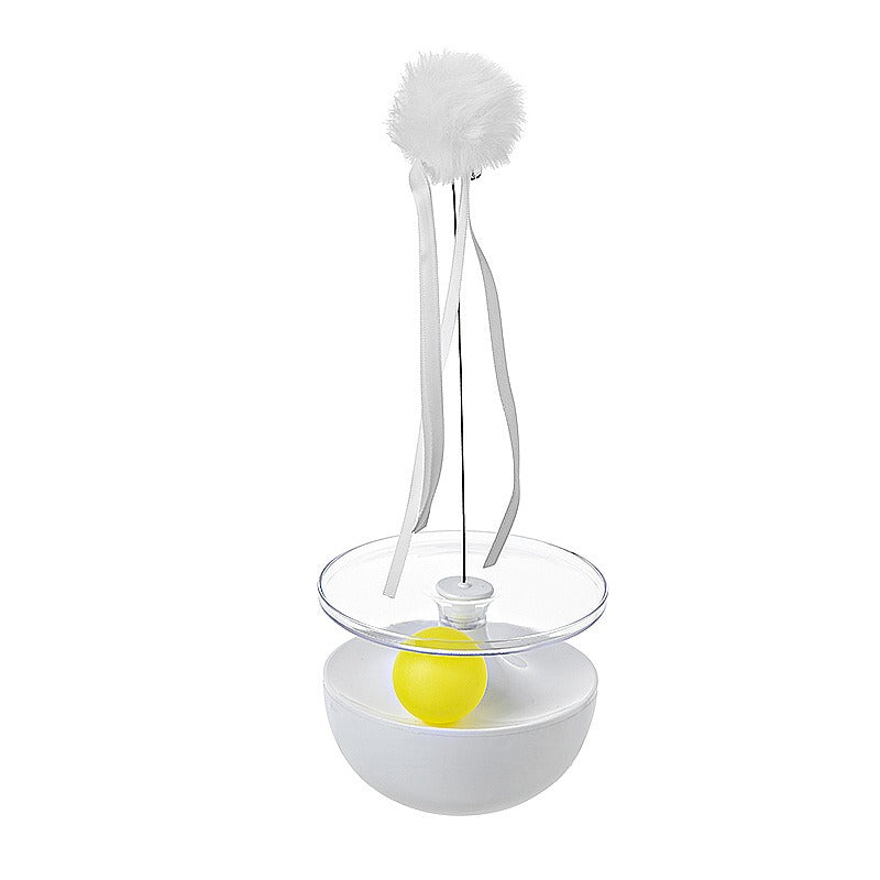 Self-Righting Tumbler Cat Toy – Weighted Base, Spring Wand, Pom-Pom & Ribbon Teaser | Hands-Free | Cats | White, Peacock Green & Pink