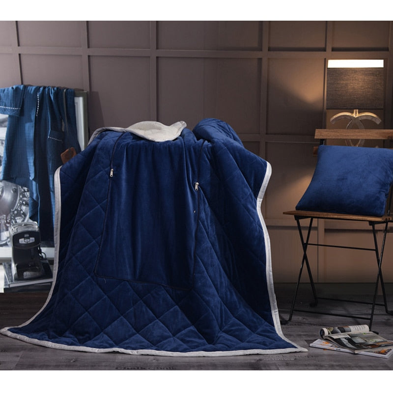 2-in-1 Plaid Flannel Cushion Blanket – Foldable Throw Pillow & Cozy Nap Blanket