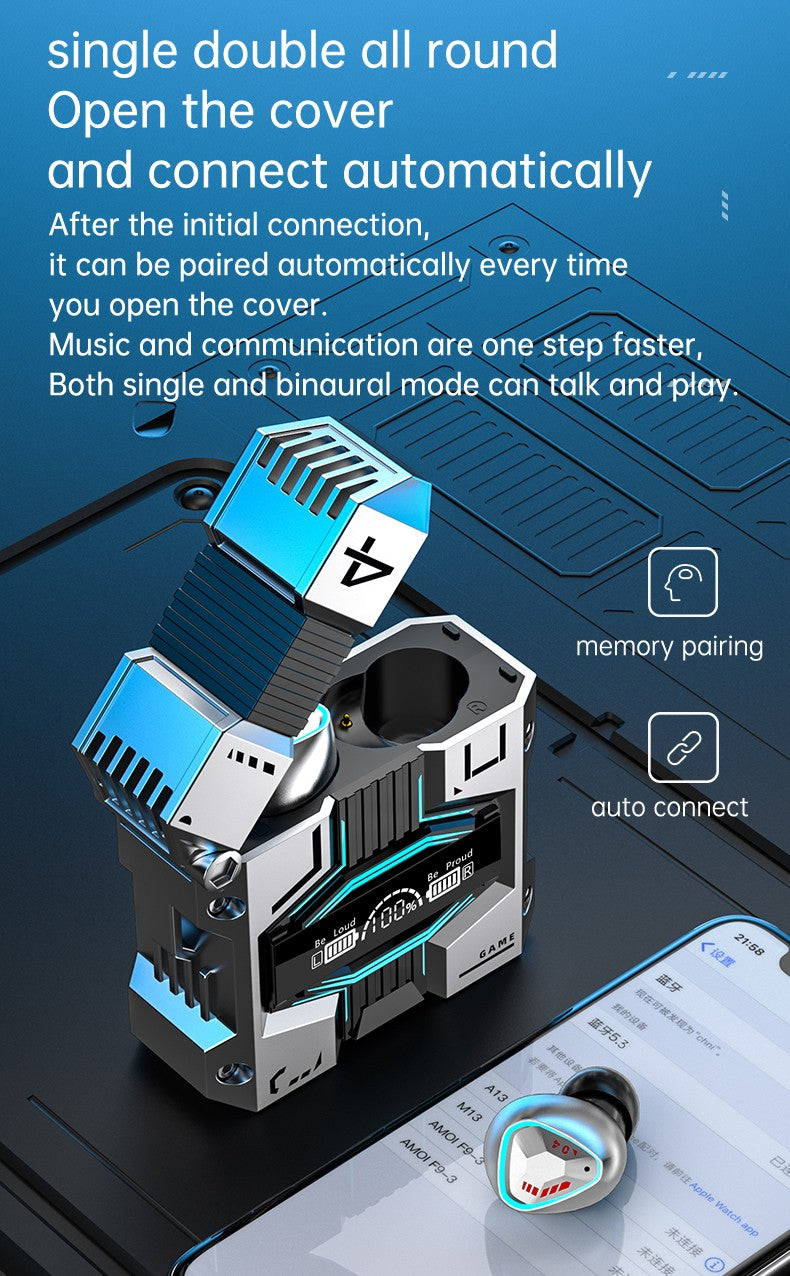 M45 Mecha Gaming TWS Earbuds with Low-Latency Mode and Charging Case