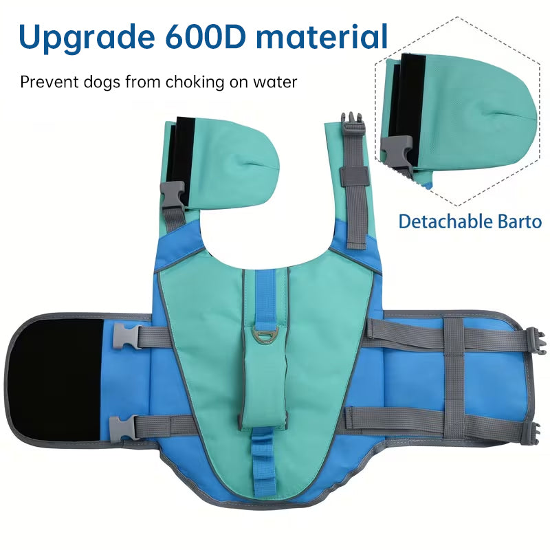 Adjustable Dog Life Jacket – 600D Oxford, High Buoyancy, Rescue Handle, Reflective Stripes | Swimming & Water Sports | XS–XL | 4 Colors