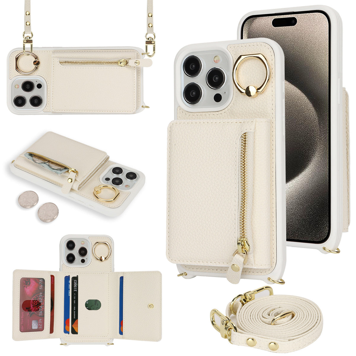 TPU + PU Zipper Crossbody Phone Case for iPhone 7–17