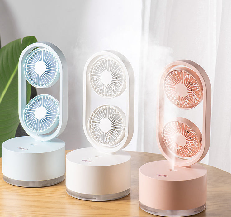 2-in-1 USB Desk Fan with Misting Humidifier – 3-Speed Spray Cooling Fan for Home & Office