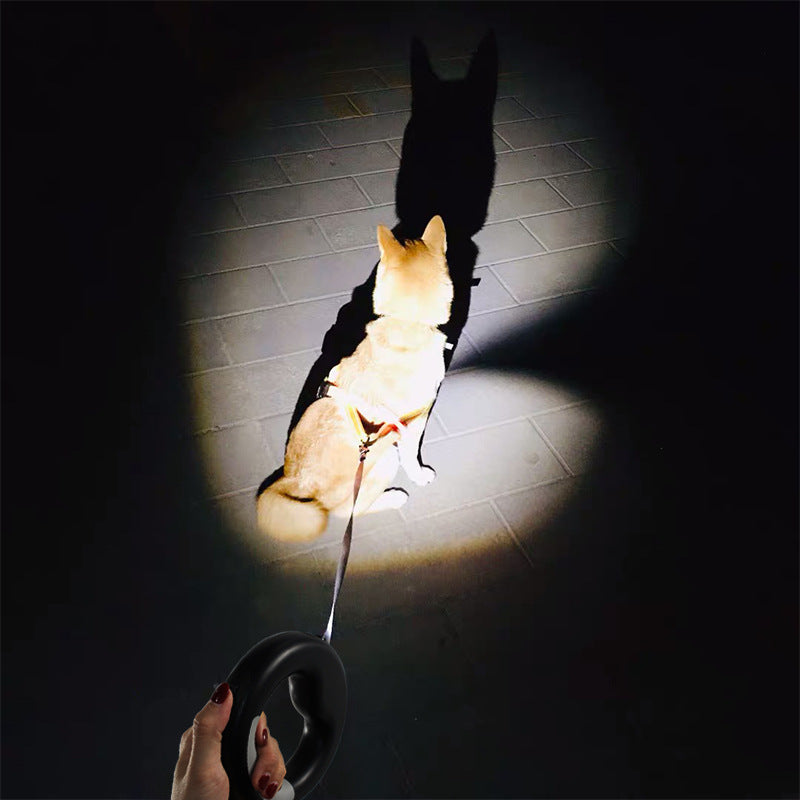 LED Retractable Dog Leash with Built-In Flashlight – 3M Flat Cord, USB Rechargeable, Ring Handle | Up to 44 lbs | 4 Colors