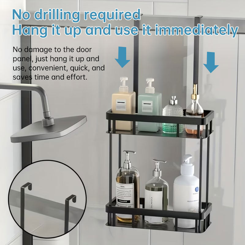 No-Drill Hanging Shower Caddy for Glass Doors – Single or 2-Tier Storage Rack