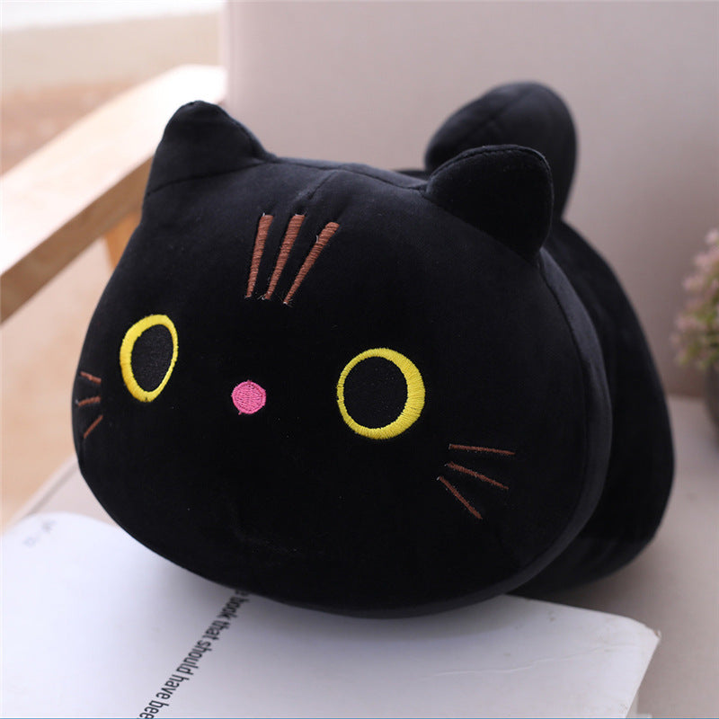 Cute Cat Cylindrical Plush Pillow – Soft Long Bolster for Napping, Bed & Office