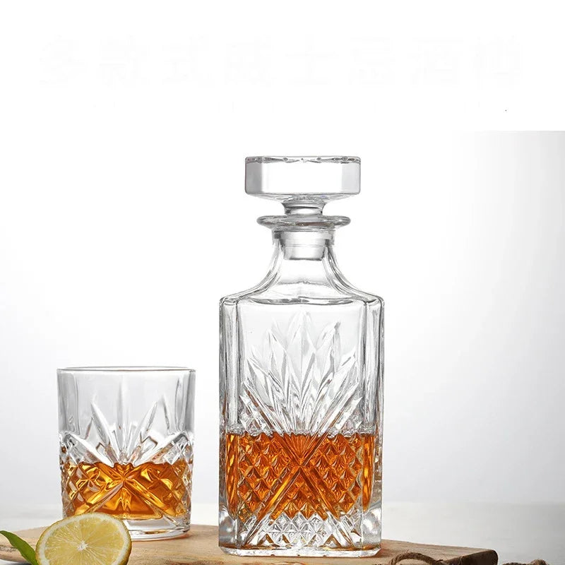 750ml Lead-Free Crystal Glass Whiskey Decanter – 6 Cut-Glass Designs | Airtight Stopper | Home Bar & Gift