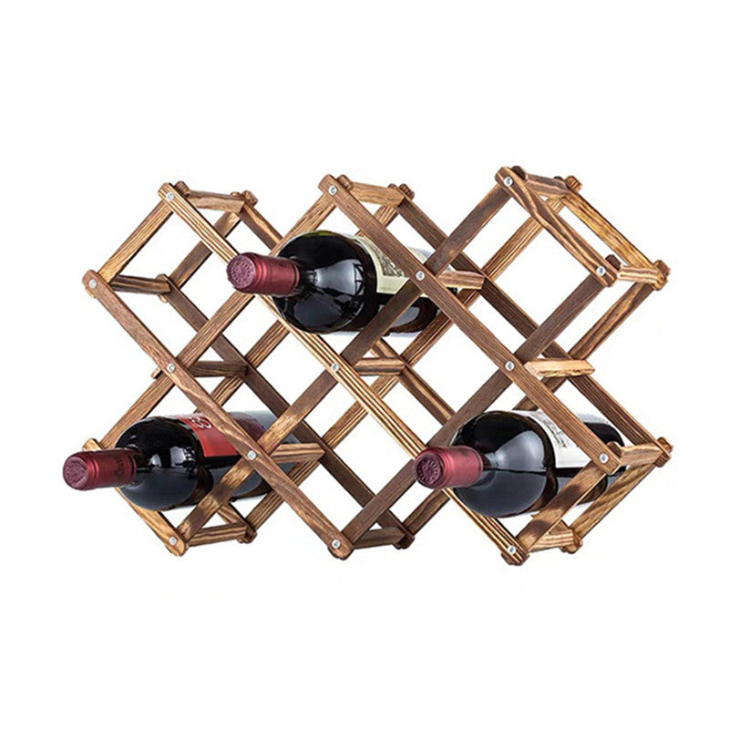 Foldable Solid Wood Wine Rack – Diamond Lattice Countertop Bottle Holder | Natural & Carbonized | 3, 5, 6 & 10 Bottle