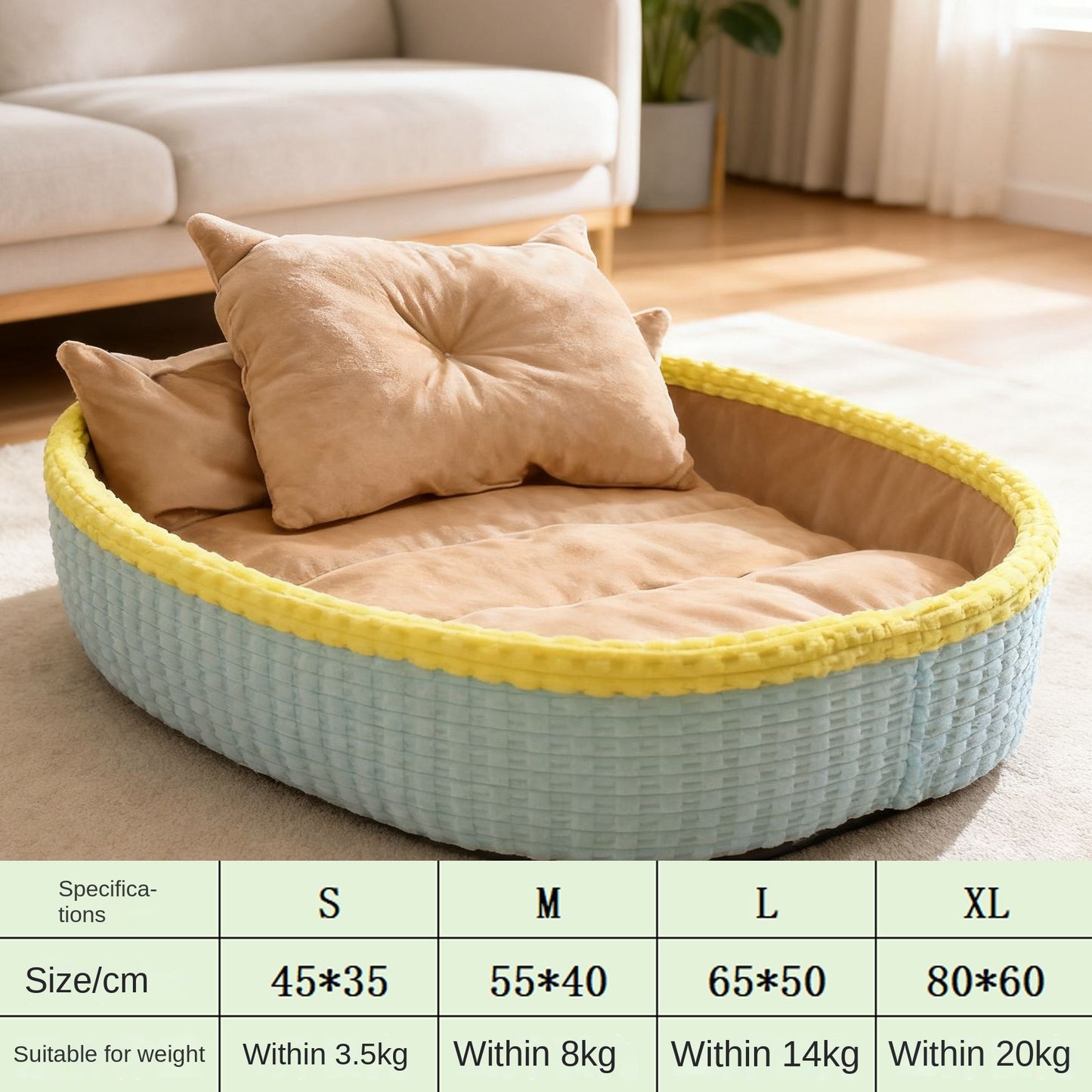 Oval Bolster Pet Sofa Bed with Throw Pillows – Fleece, Half-Enclosed, Machine Washable | Dogs & Cats | S–XL | 4 Colors
