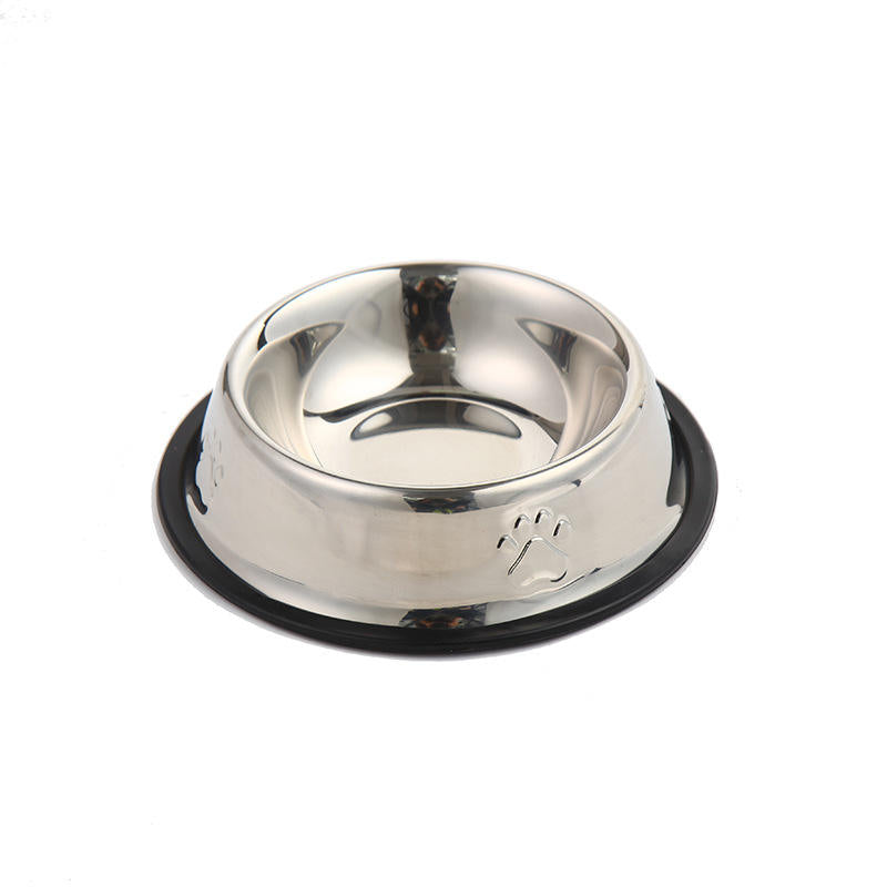 Stainless Steel Pet Bowl with Non-Slip Rubber Base – Mirror Finish, Paw-Print Design, 6 Sizes | Dogs & Cats