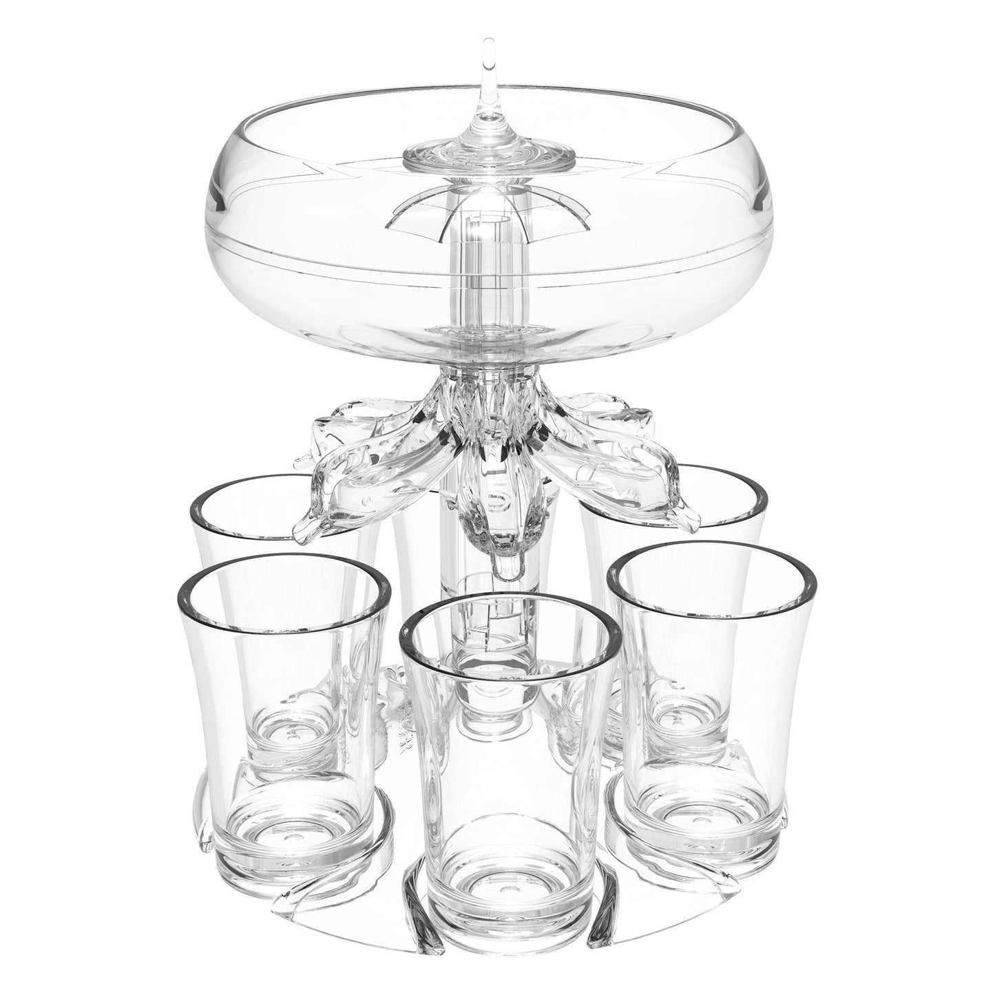 6-Shot Wine & Cocktail Dispenser Set – PMMA Gravity Dispenser with 6 Shot Glasses | Standard & LED Glow Model