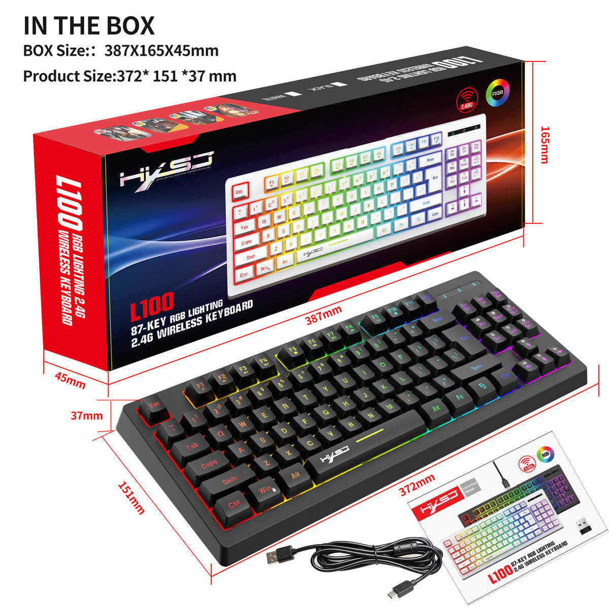 L100 87-Key 2.4G Wireless RGB Membrane Keyboard