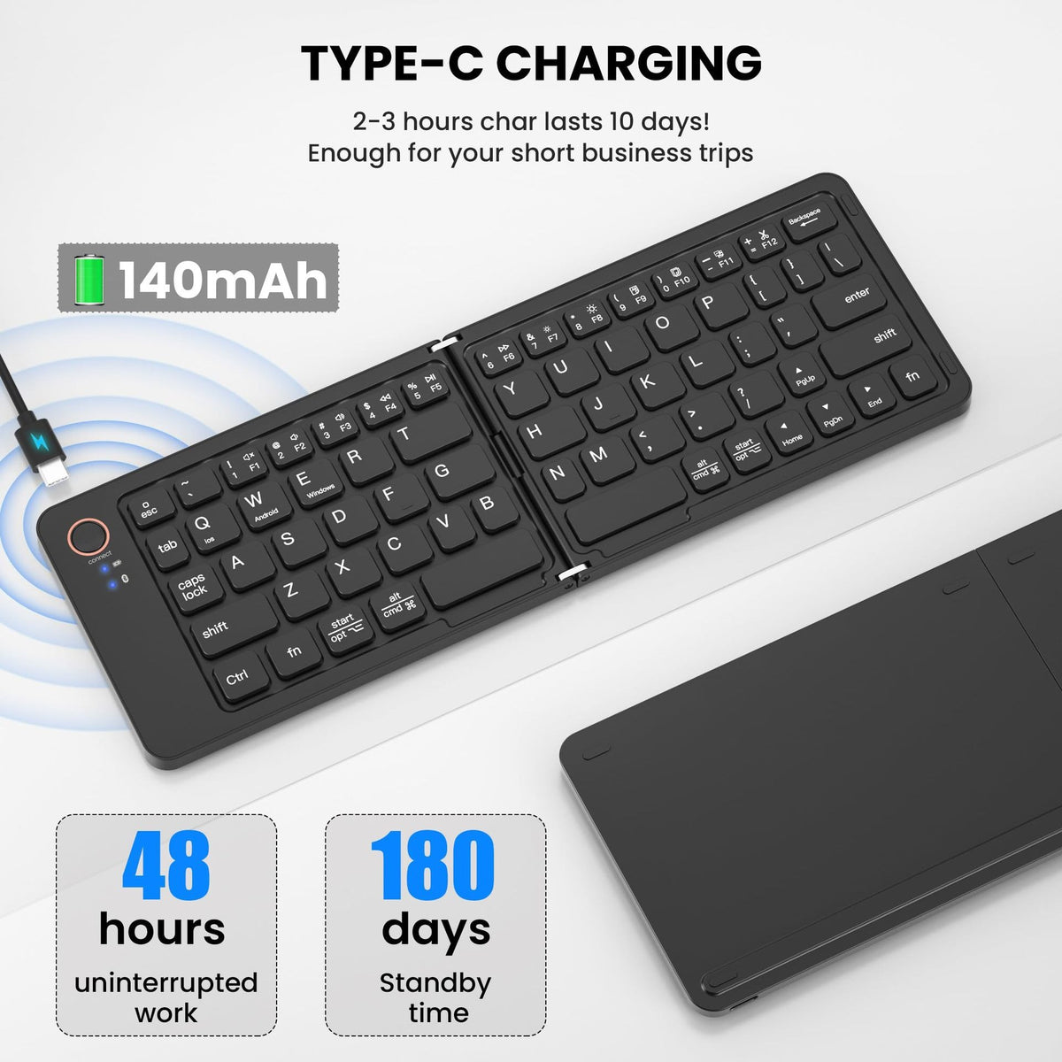 68-Key Ultra-Slim Folding Bluetooth Keyboard
