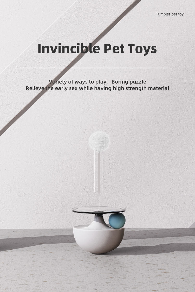 Self-Righting Tumbler Cat Toy – Weighted Base, Spring Wand, Pom-Pom & Ribbon Teaser | Hands-Free | Cats | White, Peacock Green & Pink