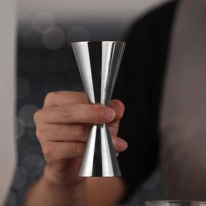 Stainless Steel Dual-Head Cocktail Jigger – Gold Ring Hourglass Measuring Cup