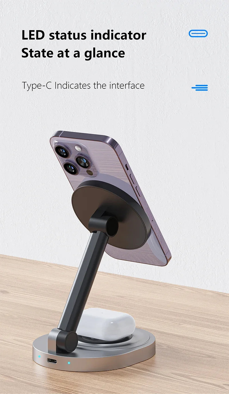 3-in-1 Magnetic Wireless Charging Stand for Phone, Watch and Earbuds