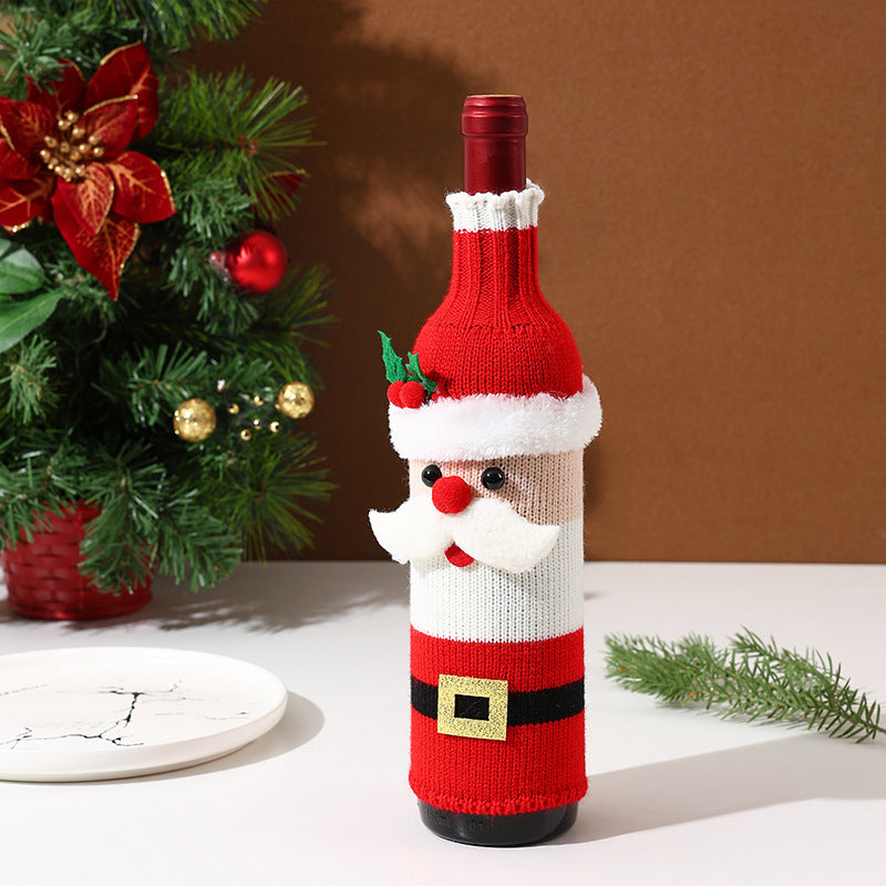 Christmas Knitted Wine Bottle Cover – Santa, Snowman & Reindeer Festive Bottle Sweater | Holiday Table Decoration