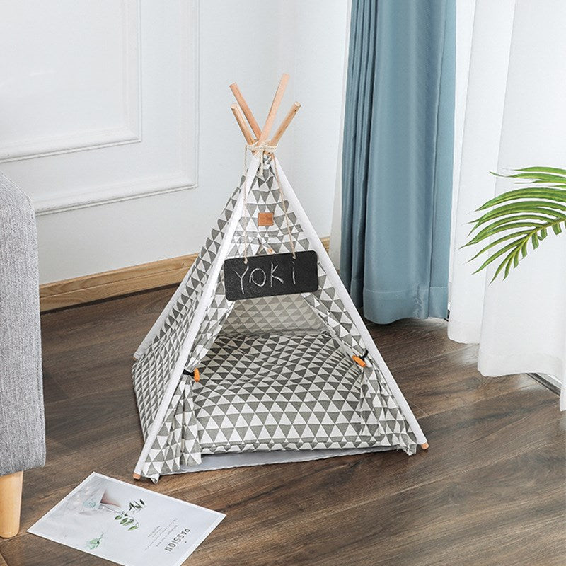 Linen Teepee Pet Tent with Removable Cushion – Wooden Frame, Washable | Cats & Small Dogs | 9 Designs
