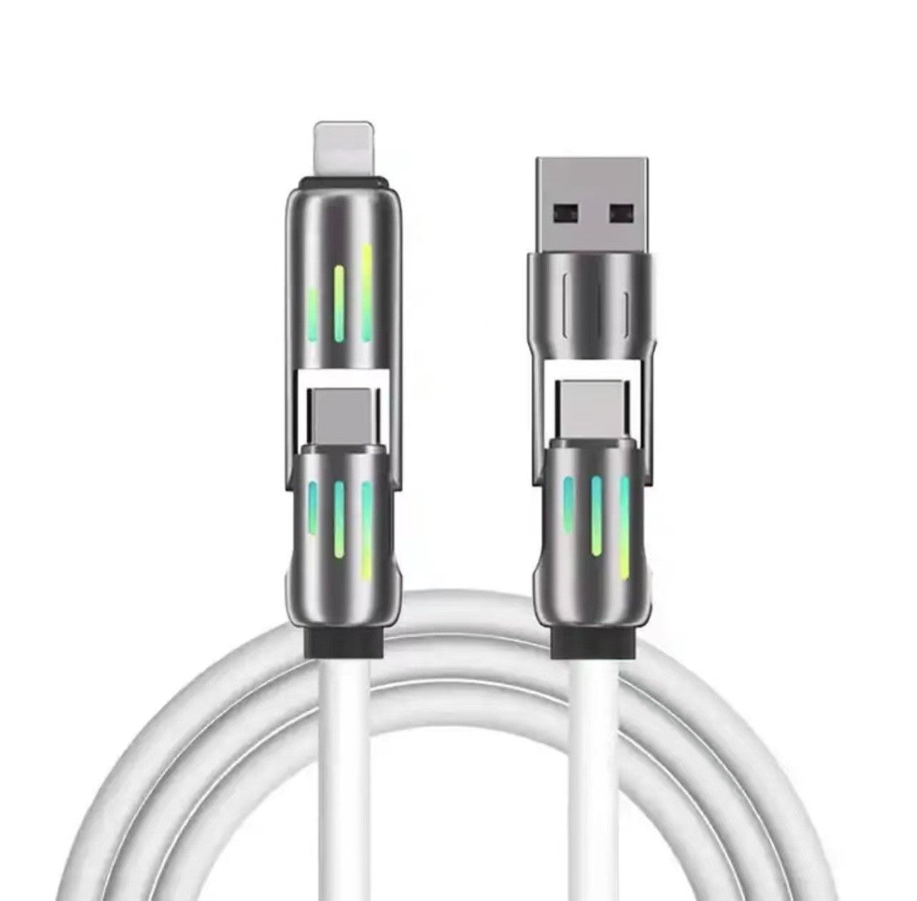 4-in-1 LED Silicone Charging Cable with 100W PD and USB-C