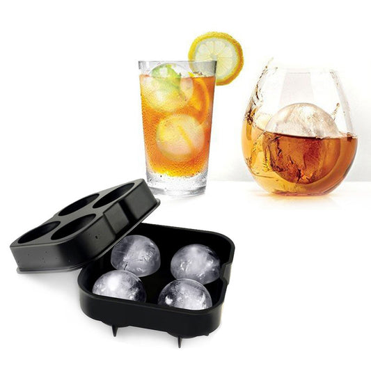 Silicone Ice Ball Mold Tray – 4 Large Sphere Ice Cube Maker for Cocktails & Whiskey