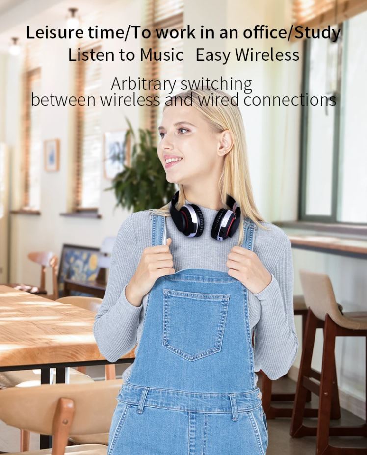 MH7 Foldable Wireless Bluetooth Headphones with Mic – TF Card, FM Radio & AUX Support