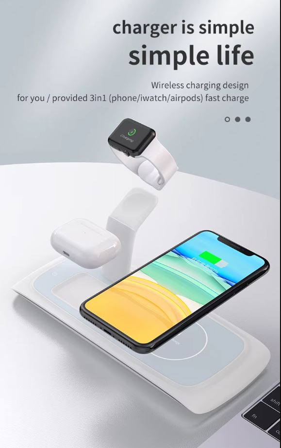 3-in-1 15W Wireless Charging Station for Phone, Watch and AirPods