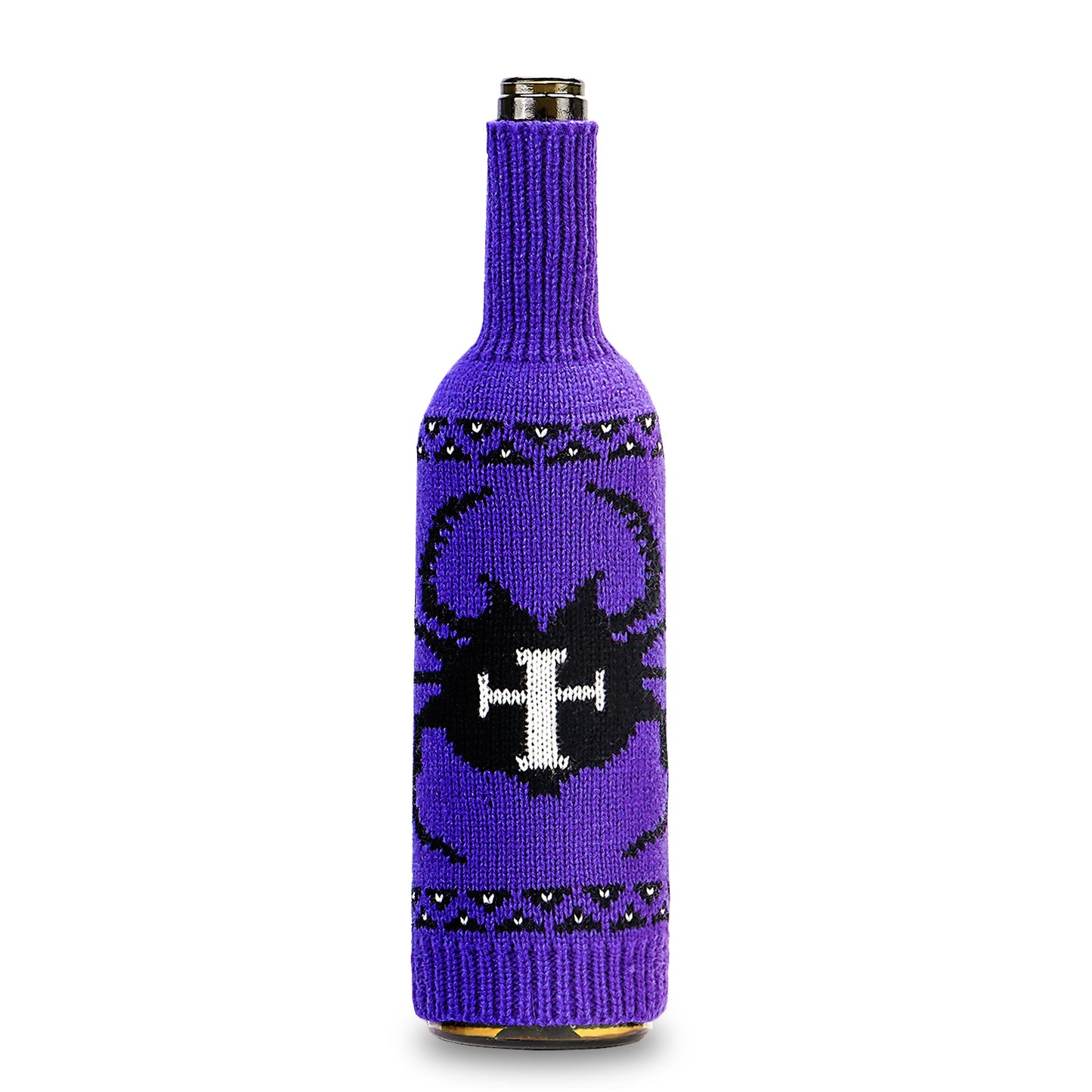 Halloween Knitted Wine Bottle Sweater Cover – Pumpkin, Skull & Spider Spooky Bottle Decoration