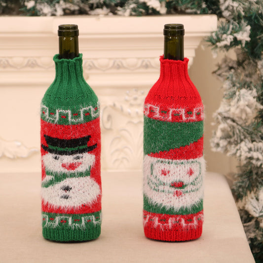 Christmas Fuzzy Knitted Wine Bottle Sweater Cover – Santa Claus & Snowman Holiday Bottle Decoration