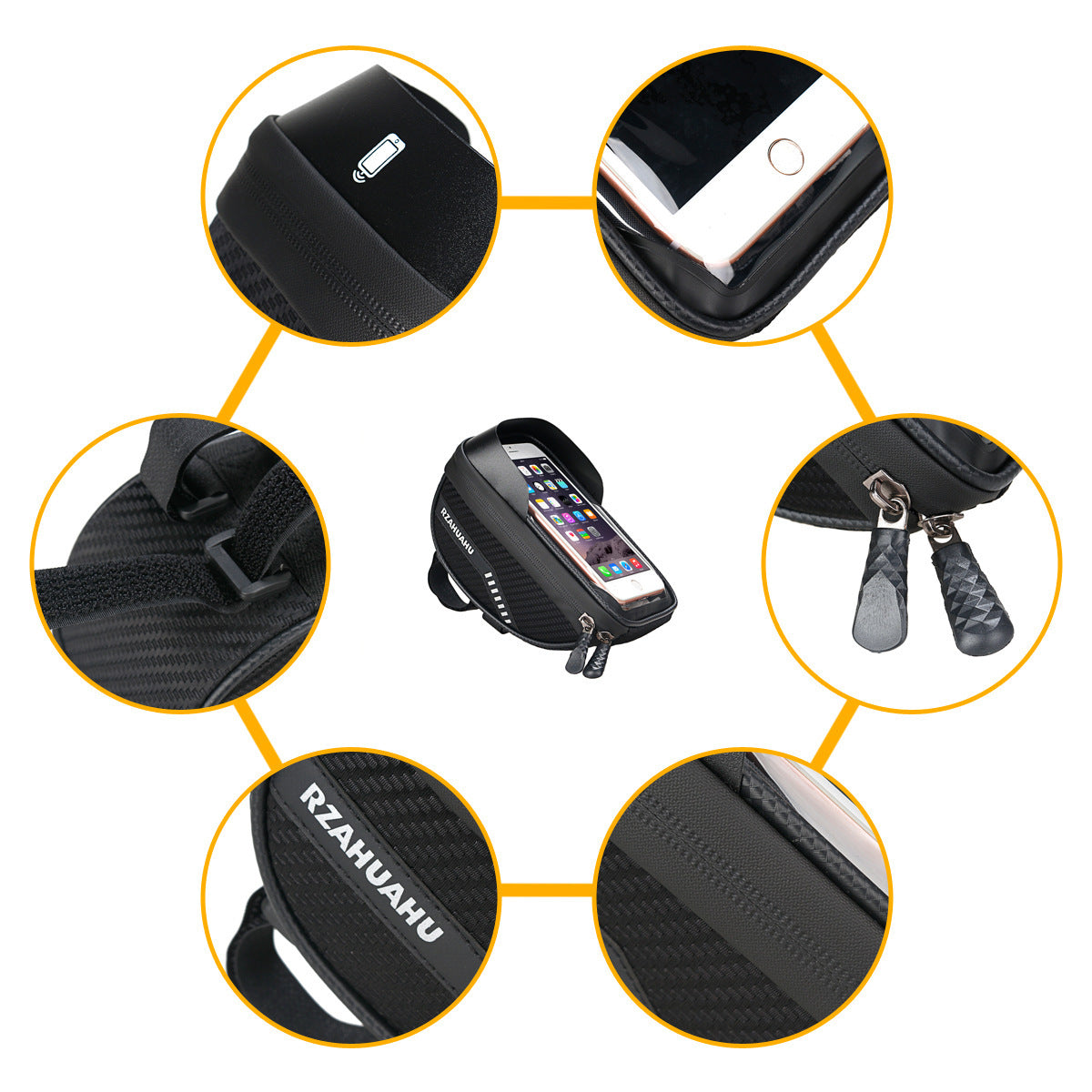 1.2L Bicycle Top-Tube Phone Bag with Touchscreen Window