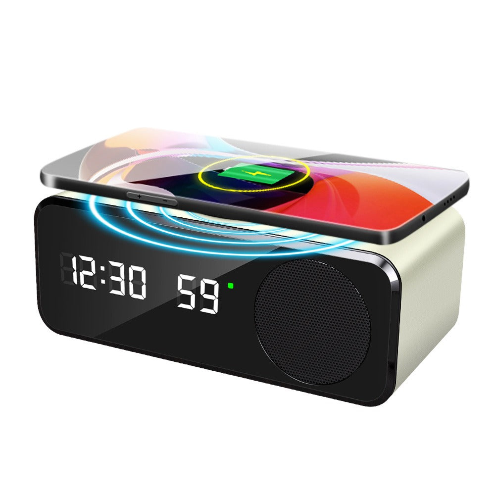 Bluetooth Speaker with Wireless Charging, Clock Display and Thermometer