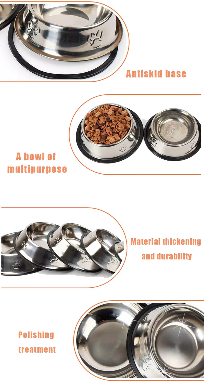 Stainless Steel Pet Bowl with Non-Slip Rubber Base – Mirror Finish, Paw-Print Design, 6 Sizes | Dogs & Cats