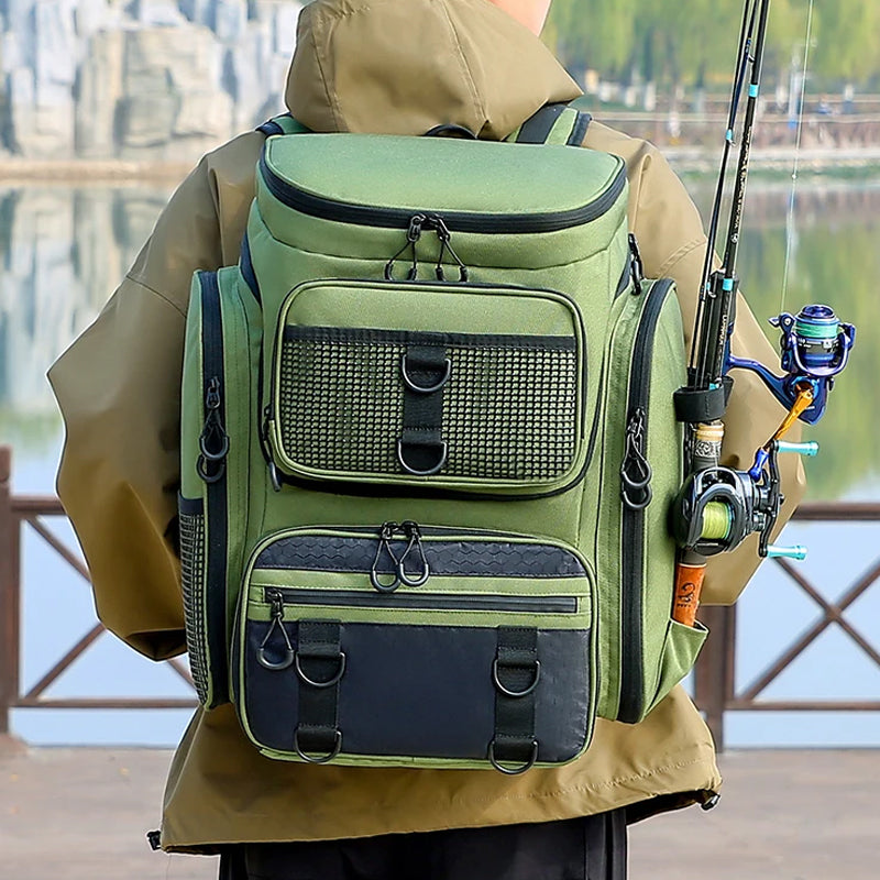 42L Fishing Backpack with Rod Holder & 36 Pockets