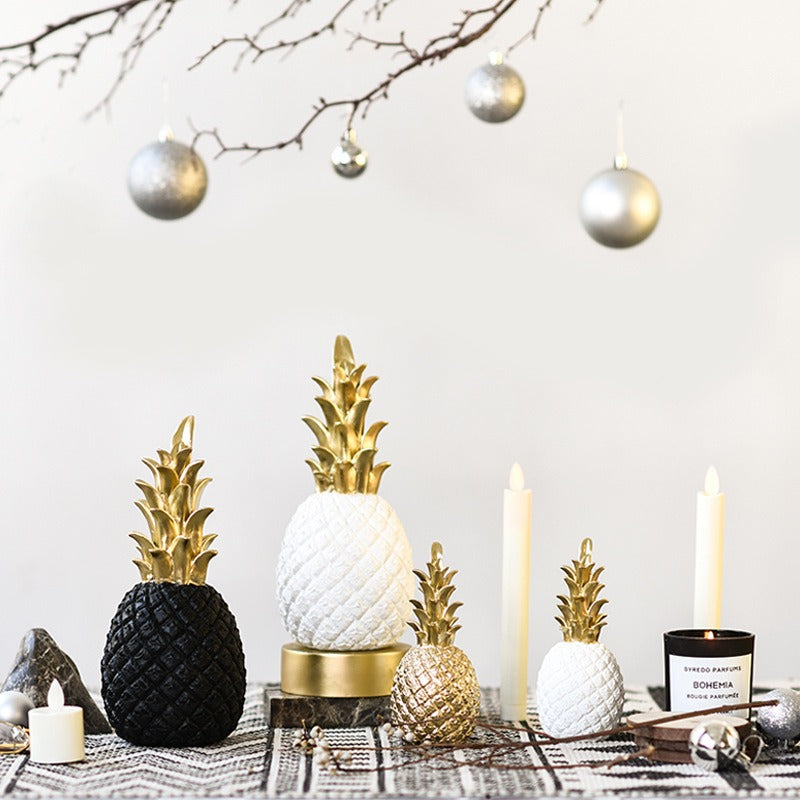 Resin Pineapple Figurine | Gold Crown Home Decor Sculpture | 3 Colors, 3 Sizes