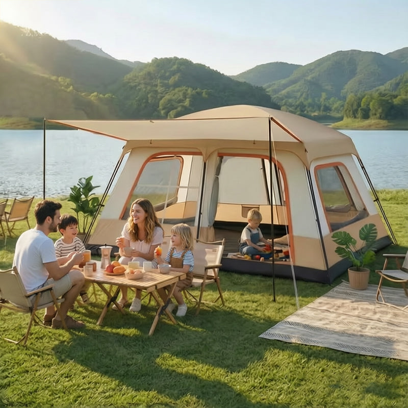 4–6 Person Family Camping Tent with Two Bedrooms and Canopy